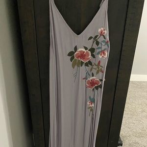 Lavender dress with floral and fringe